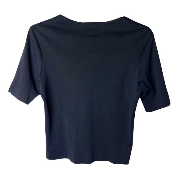 Lauren Ralph Lauren | Navy Blue Button Front Short Sleeve Knit Top. Large - Picture 2 of 6